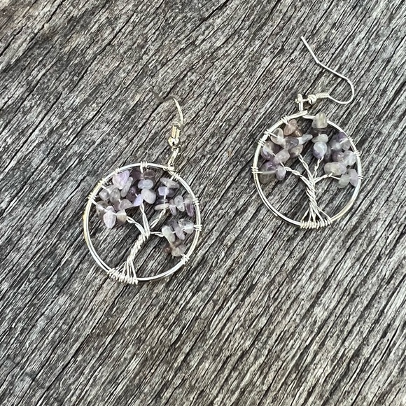 Tree Of Life earrings Amethyst earrings Purple Earrings Hoops Stone Dangle Boho - Picture 11 of 13